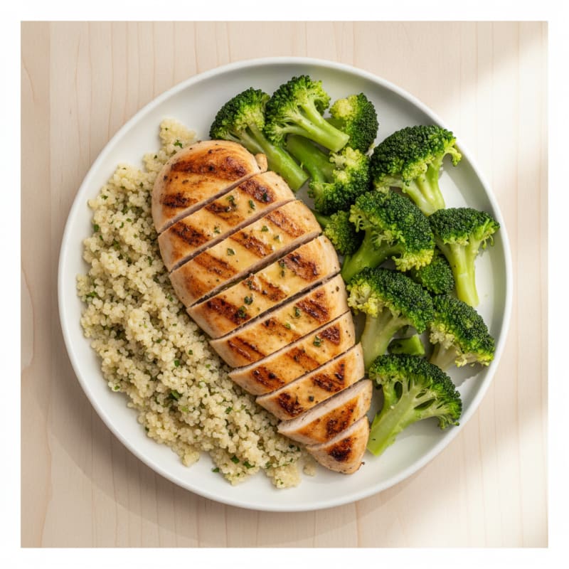 Grilled Chicken Breast with Quinoa and Steamed Broccoli