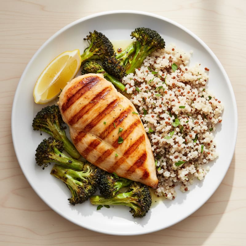 Grilled Chicken Breast with Quinoa and Roasted Broccoli