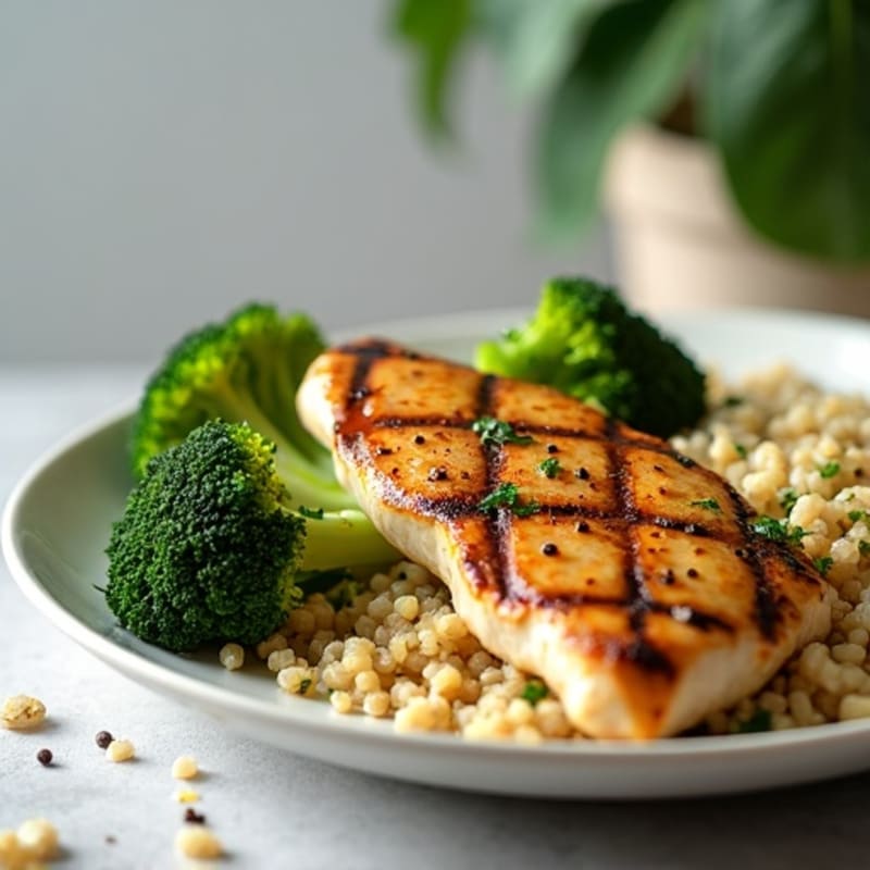 Grilled Chicken Breast with Roasted Broccoli and Quinoa