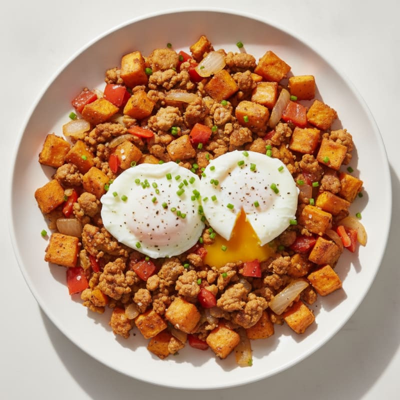 Sweet Potato Hash with Poached Eggs