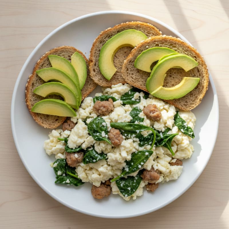 Egg White Scramble with Spinach and Turkey Sausage