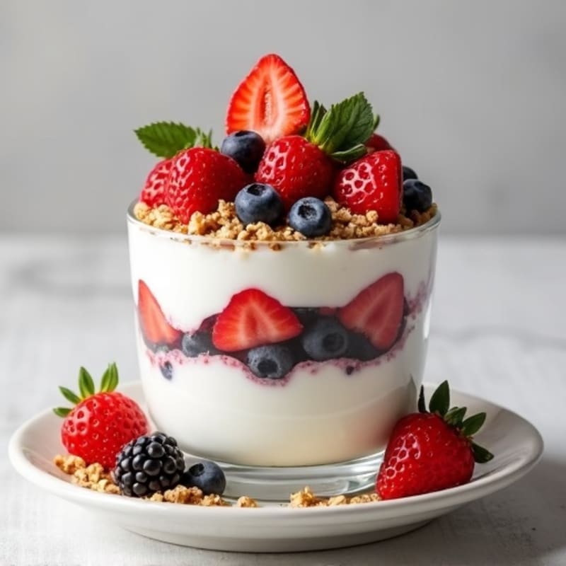 High-Protein Greek Yogurt Parfait with Whey Protein and Berries