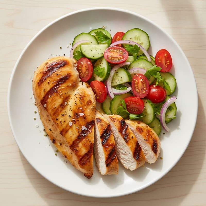 Grilled Chicken Breast with Cucumber Tomato Salad
