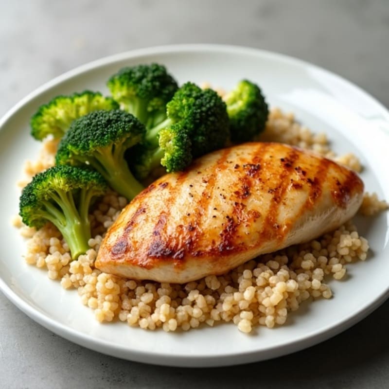 Seared Chicken Breast with Roasted Broccoli and Quinoa