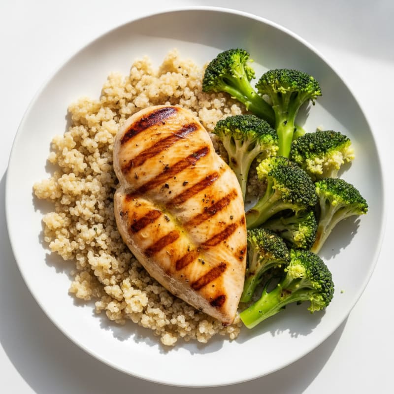 Grilled Chicken Breast with Steamed Broccoli and Quinoa