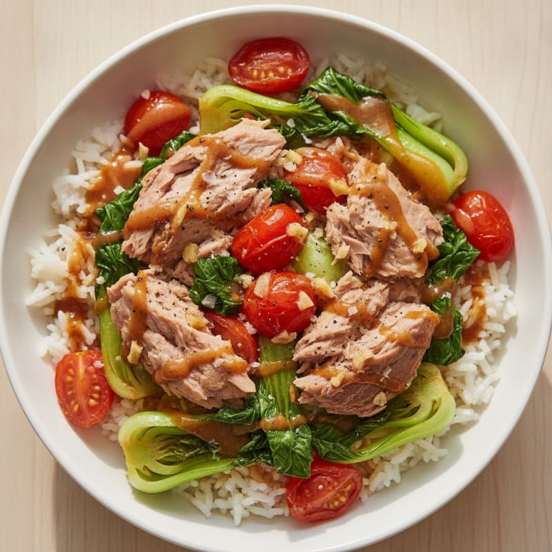 Tuna, Tomato, and Bok Choy Rice Bowl