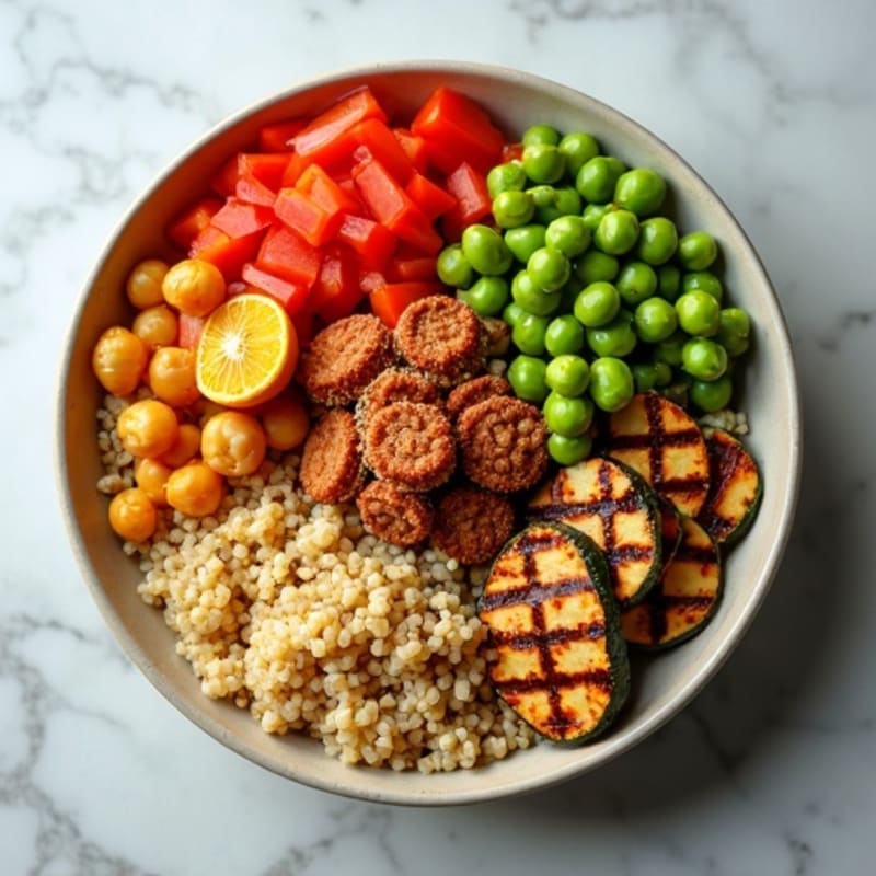 Crispy Chickpea and Roasted Vegetable Quinoa Bowl with Creamy Tahini Dressing
