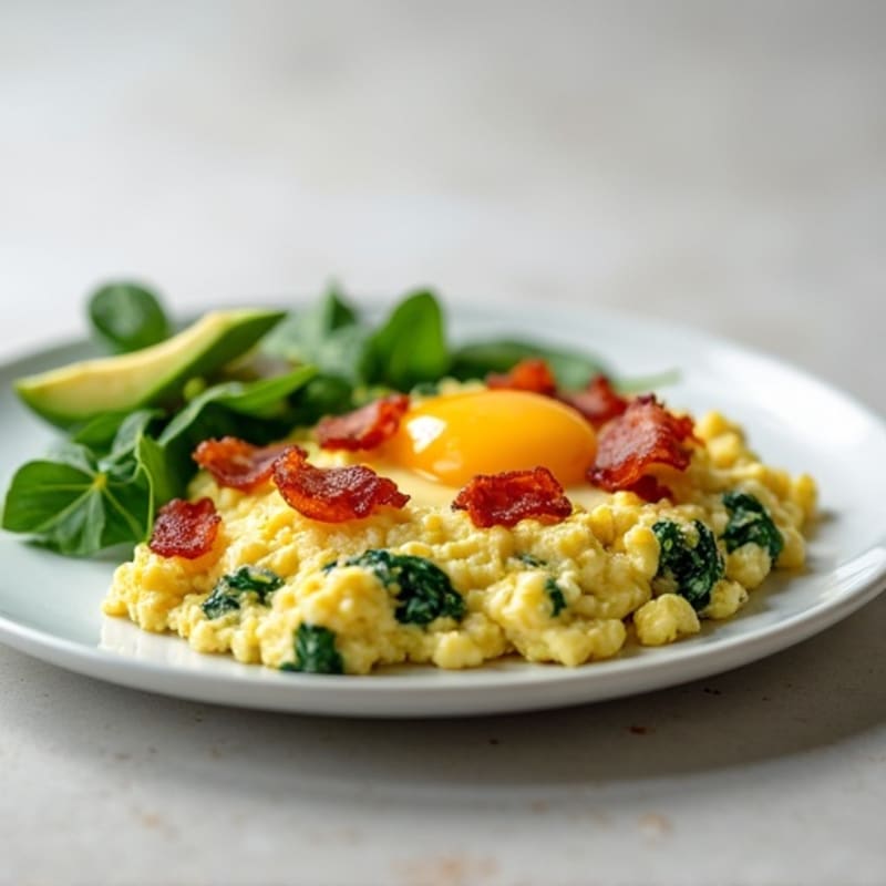Cottage Cheese Egg Scramble with Spinach and Turkey Bacon