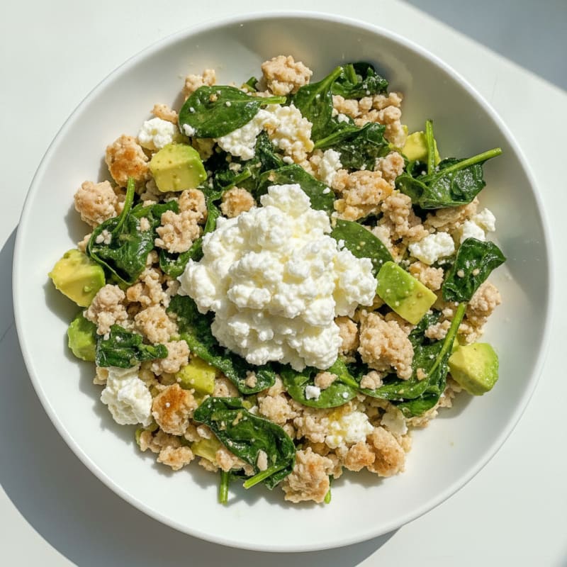 Egg White and Turkey Spinach Scramble with Cottage Cheese
