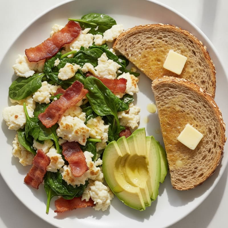 Egg White Scramble with Spinach and Turkey Bacon