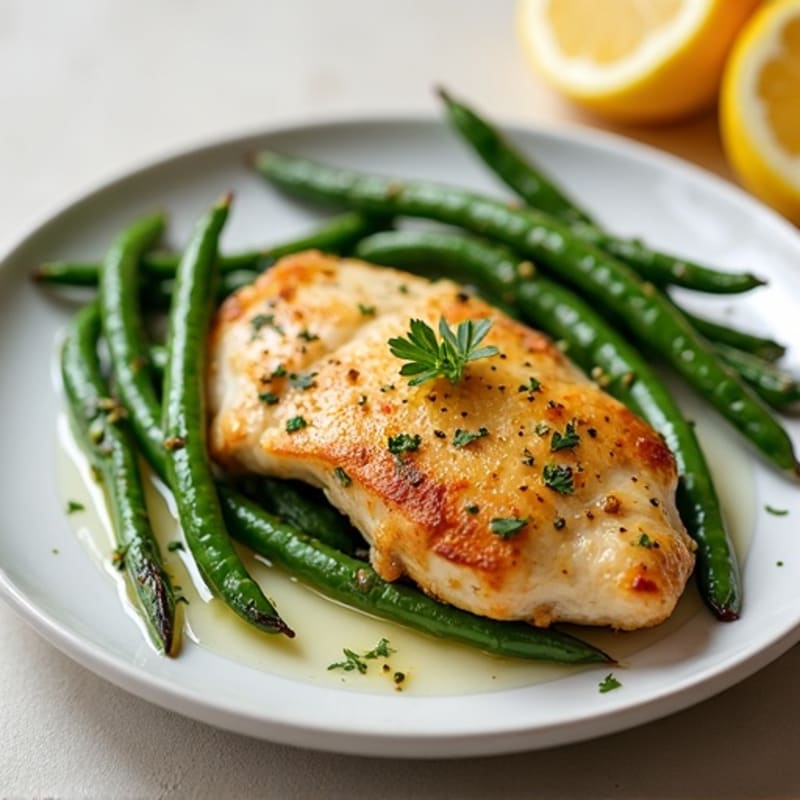 Lemon Garlic Pan-Seared Chicken with Roasted Green Beans