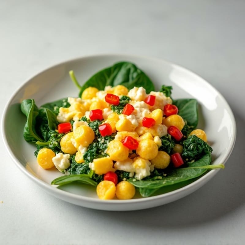 Cottage Cheese Egg White Scramble with Sautéed Spinach