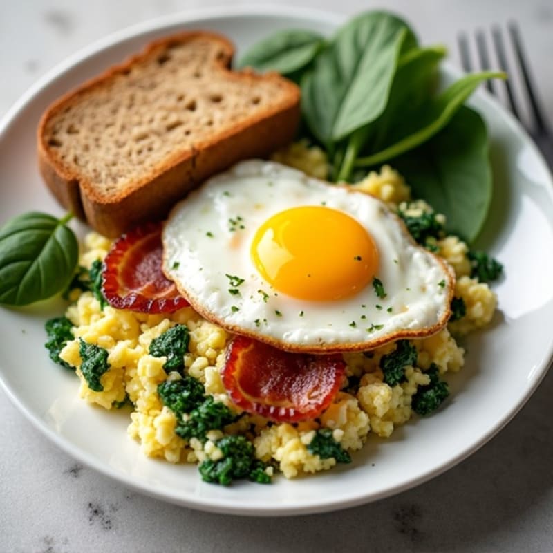 Cottage Cheese Scramble with Spinach and Turkey Bacon