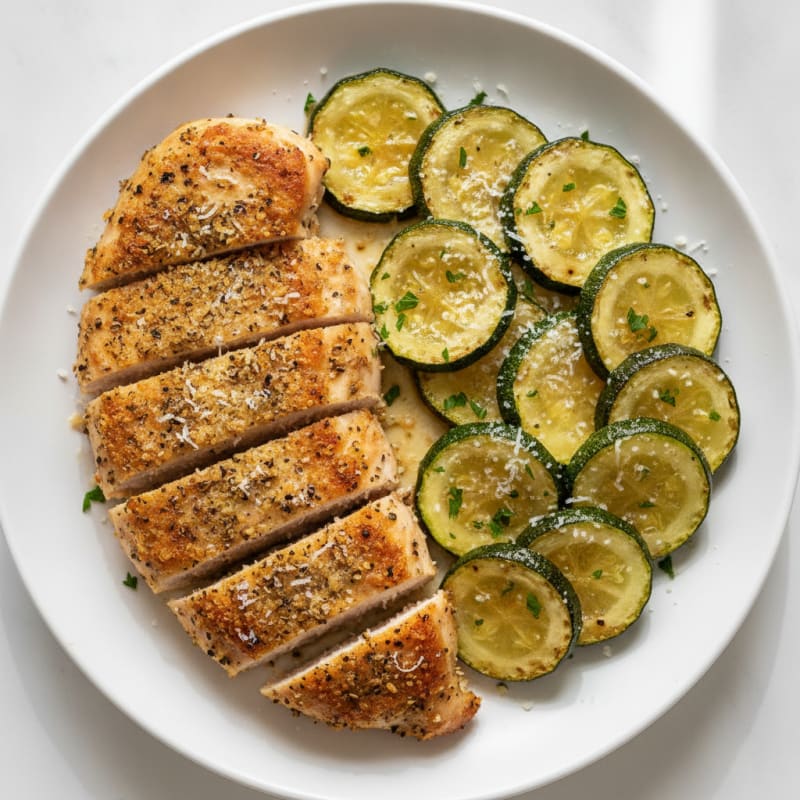 Roasted Zucchini and Herb-Crusted Chicken with Parmesan