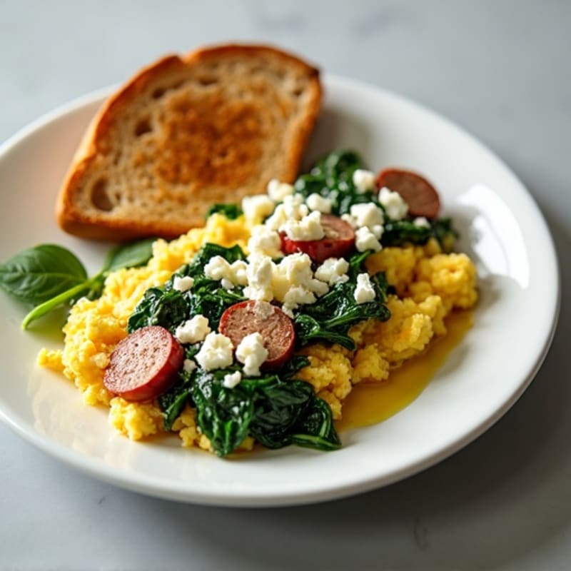 Egg White and Spinach Scramble with Turkey Sausage