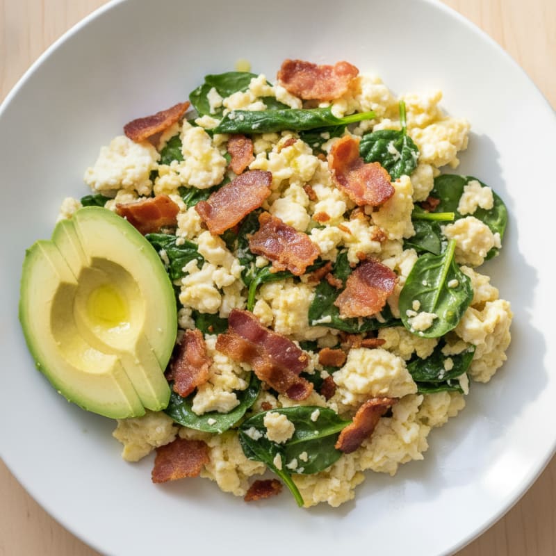 Crispy Turkey Bacon and Egg White Scramble with Spinach