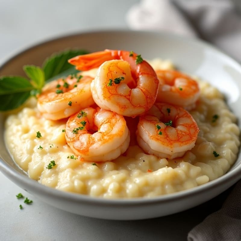 Creamy Cauliflower Grits with Spiced Garlic Shrimp
