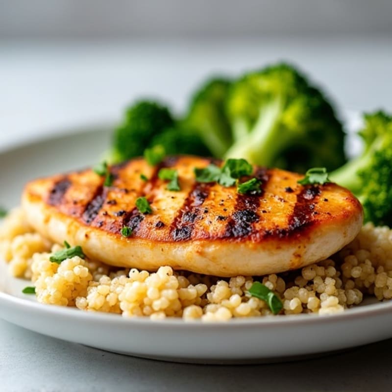 Grilled Chicken Breast with Quinoa and Roasted Broccoli