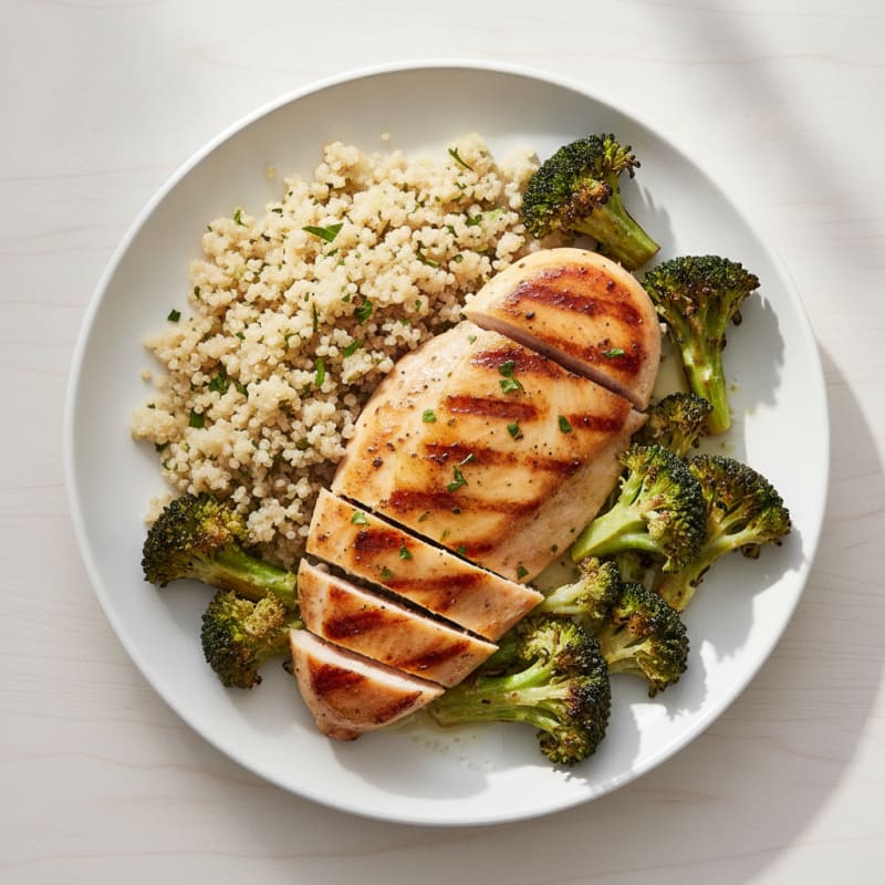 Grilled Chicken Breast with Quinoa and Roasted Broccoli