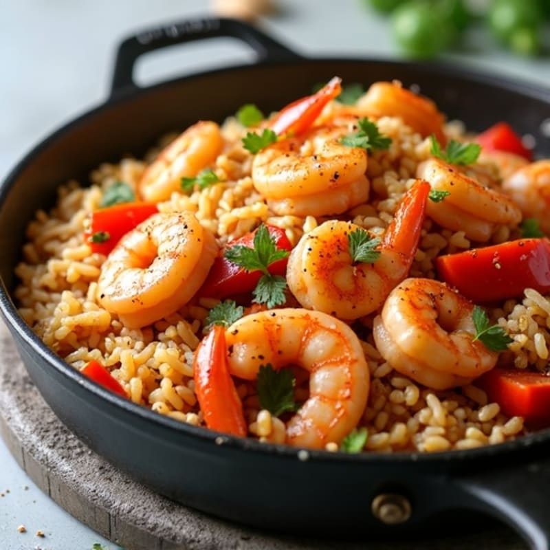 Spicy Chicken, Shrimp, and Rice Skillet with Bell Peppers