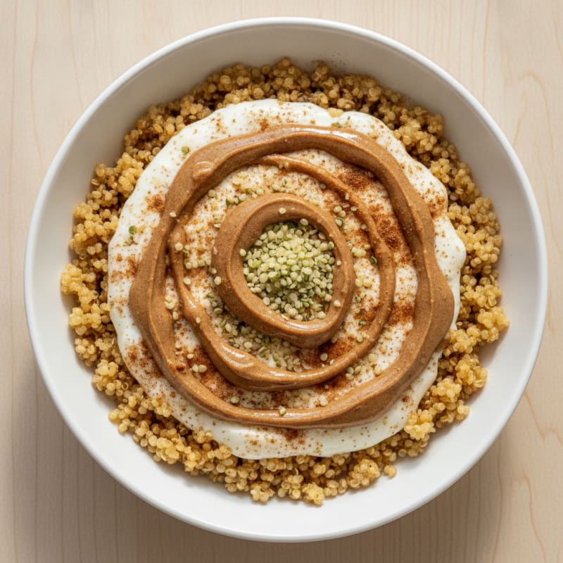 Silky Tofu and Quinoa Breakfast Bowl with Almond Butter