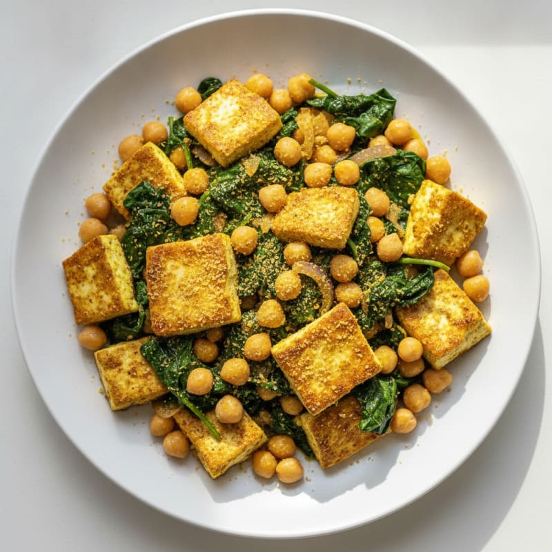 Silky Tofu Spinach Scramble with Chickpeas