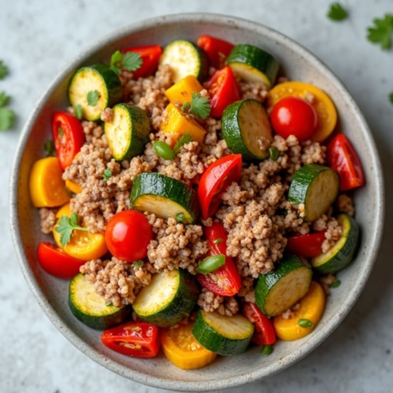 Lean Ground Turkey and Roasted Vegetable Skillet