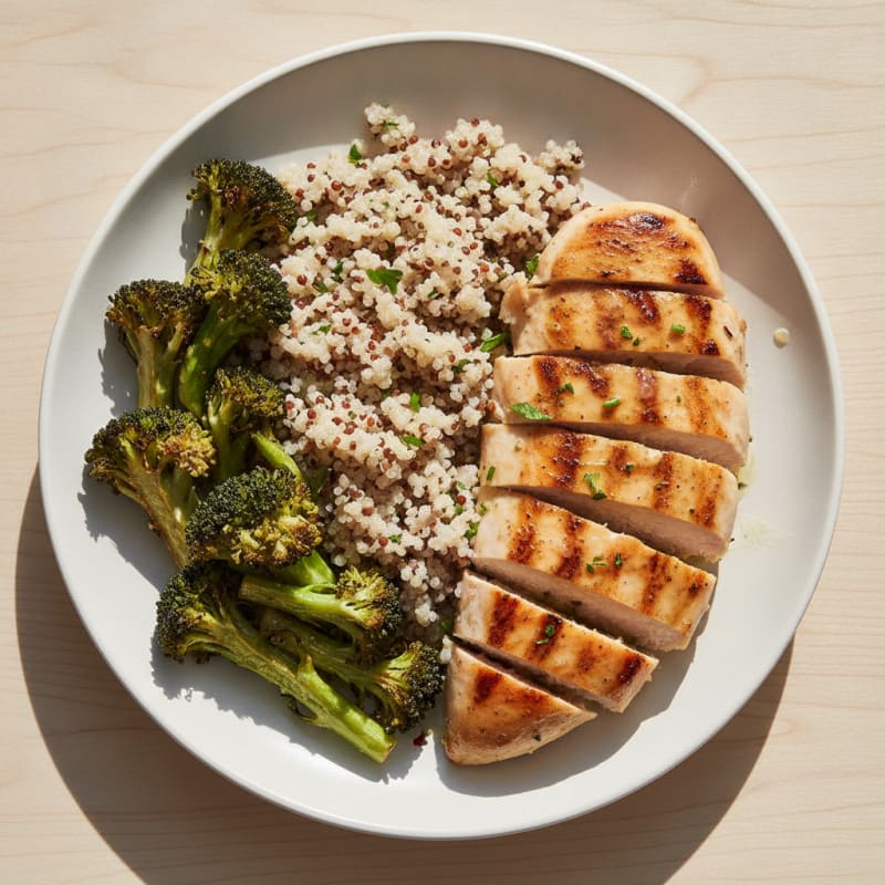 Grilled Chicken Breast with Quinoa and Roasted Broccoli