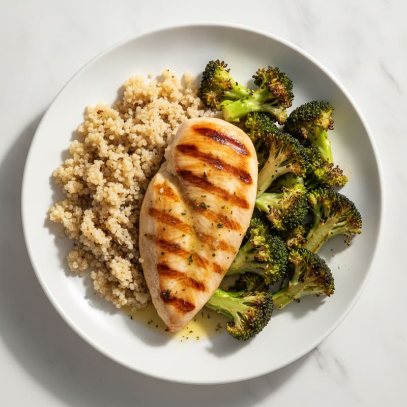 Grilled Chicken Breast with Quinoa and Roasted Broccoli
