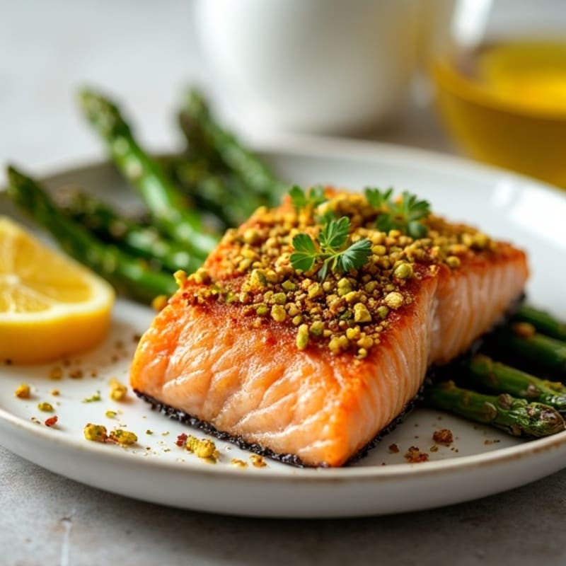 Crispy Pistachio-Crusted Salmon with Roasted Asparagus