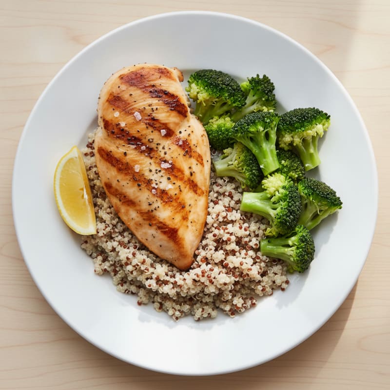 Grilled Chicken Breast with Quinoa and Steamed Broccoli