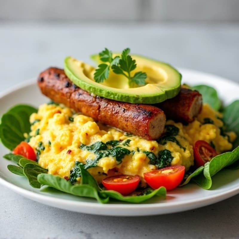 Egg White Spinach Scramble with Turkey Sausage