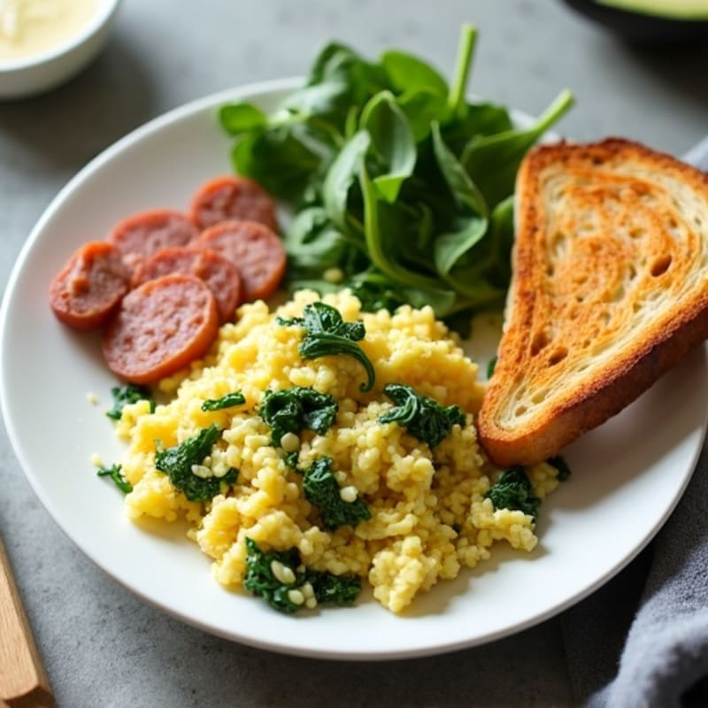 Egg White and Spinach Scramble with Turkey Sausage
