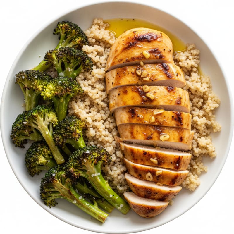 Grilled Chicken Breast with Roasted Broccoli and Quinoa