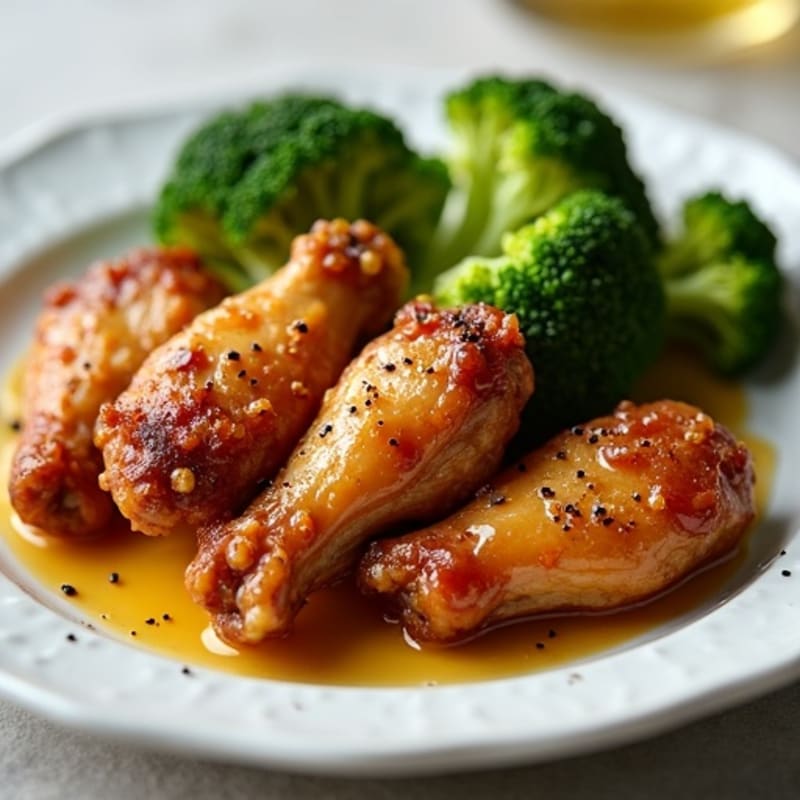 Crispy Baked Honey Garlic Chicken Wings with Roasted Broccoli