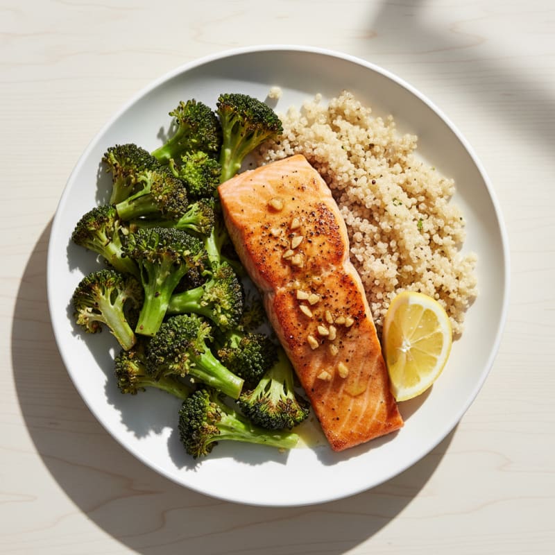 Seared Salmon with Roasted Broccoli and Quinoa