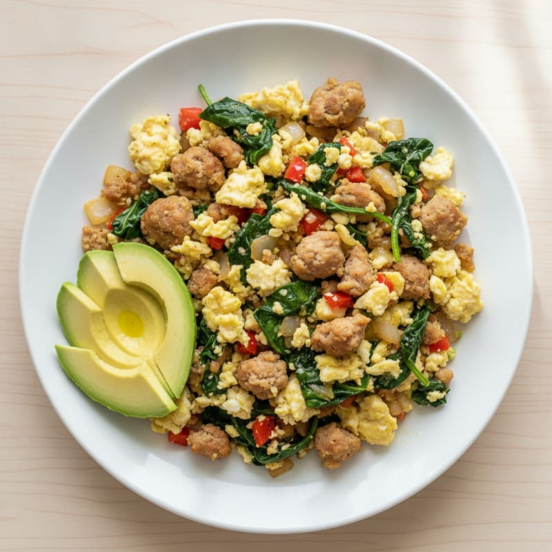 Egg White Scramble with Turkey Sausage and Spinach