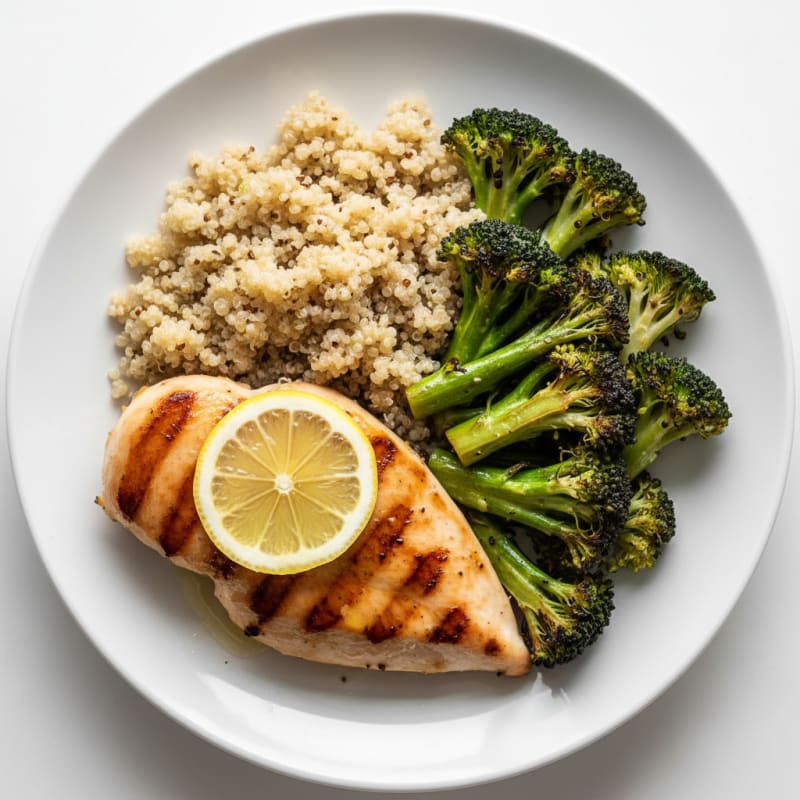 Grilled Chicken Breast with Quinoa and Roasted Broccoli