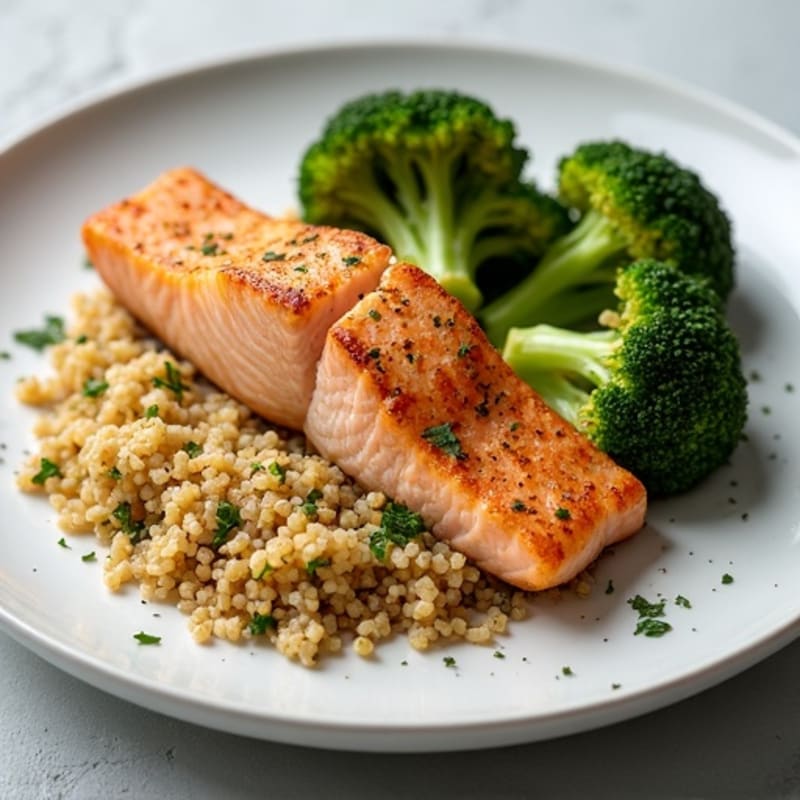 Seared Salmon with Roasted Broccoli and Quinoa