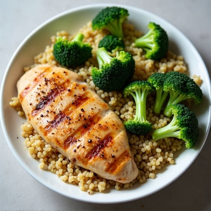 Grilled Chicken Breast with Roasted Broccoli and Quinoa