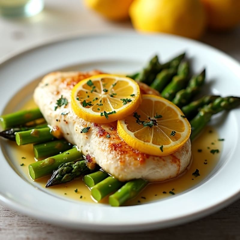 Lemon Garlic Pan-Seared Chicken with Roasted Asparagus