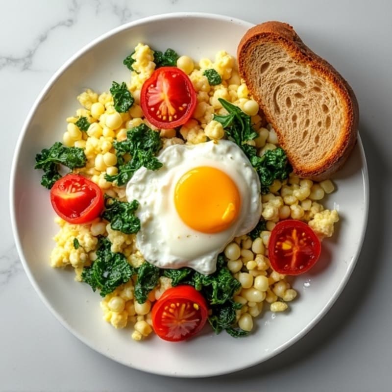 Cottage Cheese Egg Scramble with Spinach and Cherry Tomatoes