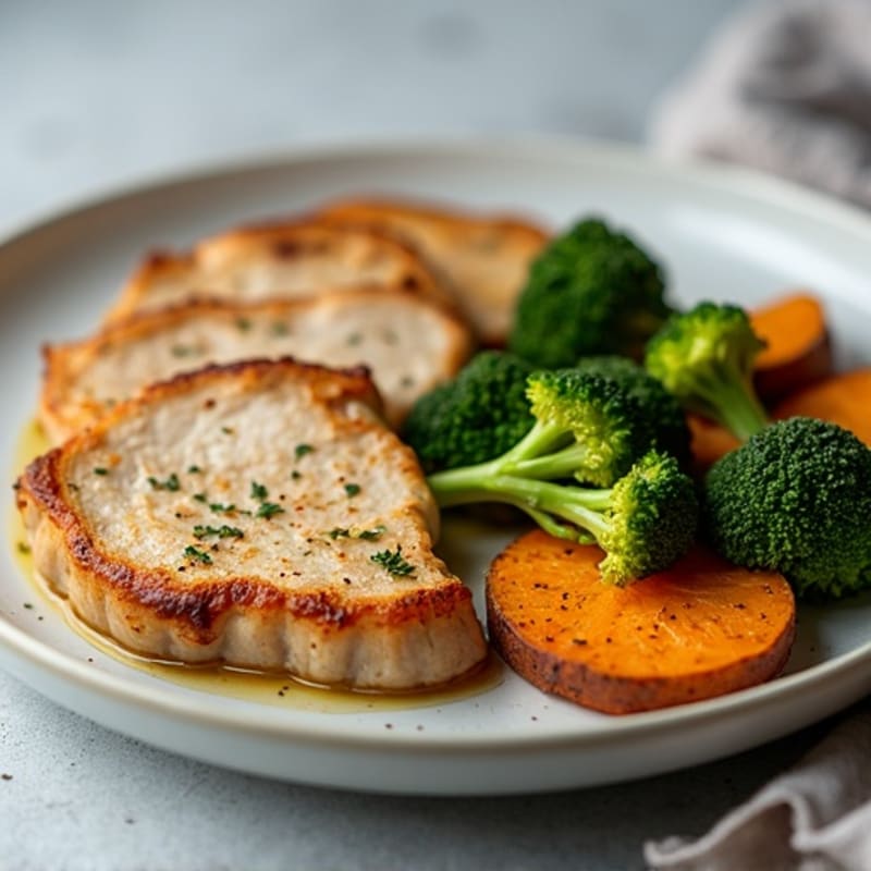 Seared Turkey Breast with Roasted Broccoli and Sweet Potato