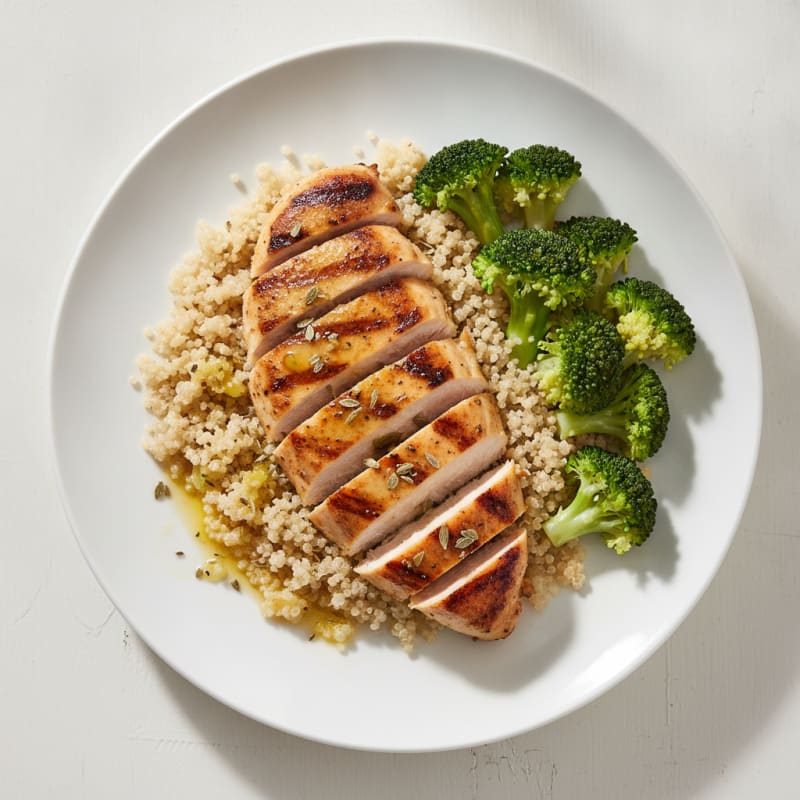 Grilled Chicken Breast with Quinoa and Steamed Broccoli