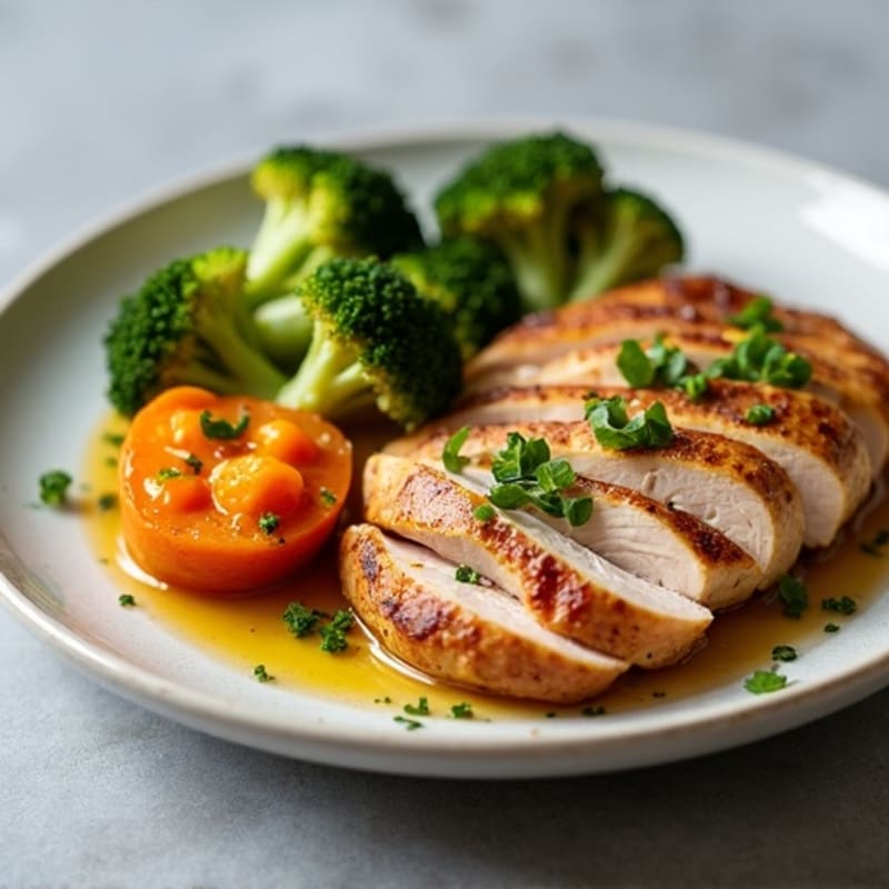 Seared Turkey Breast with Roasted Broccoli and Sweet Potato
