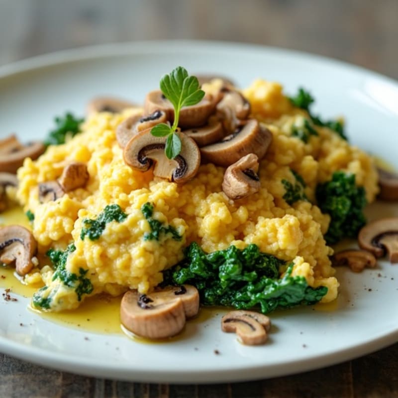 Egg White and Turkey Spinach Scramble with Sautéed Mushrooms