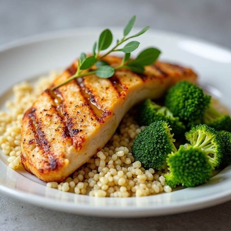 Grilled Chicken Breast with Quinoa and Roasted Broccoli