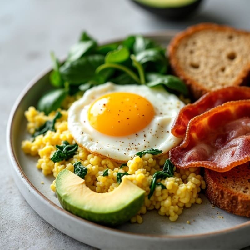Cottage Cheese Scramble with Spinach and Turkey Bacon