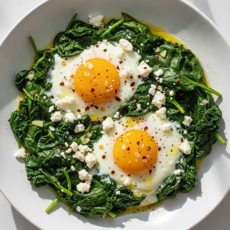 Baked Eggs with Sautéed Spinach