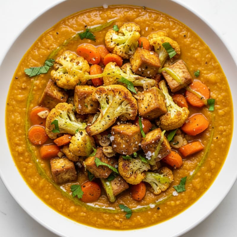 Turmeric Lentil Soup with Roasted Vegetables
